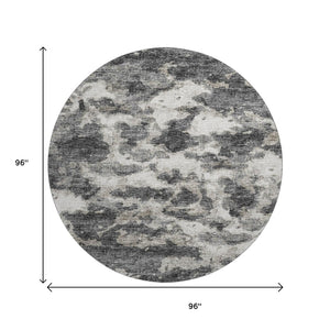 HomeRoots 8' Black And Ivory Abstract Round Rug – Stylish, Washable, UV-Protected, Perfect for High-Traffic Areas! 643788