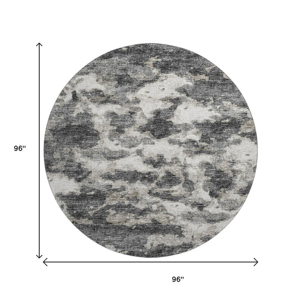 HomeRoots 8' Black And Ivory Abstract Round Rug – Stylish, Washable, UV-Protected, Perfect for High-Traffic Areas! 643788
