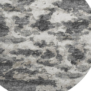 HomeRoots 8' Black And Ivory Abstract Round Rug – Stylish, Washable, UV-Protected, Perfect for High-Traffic Areas! 643788