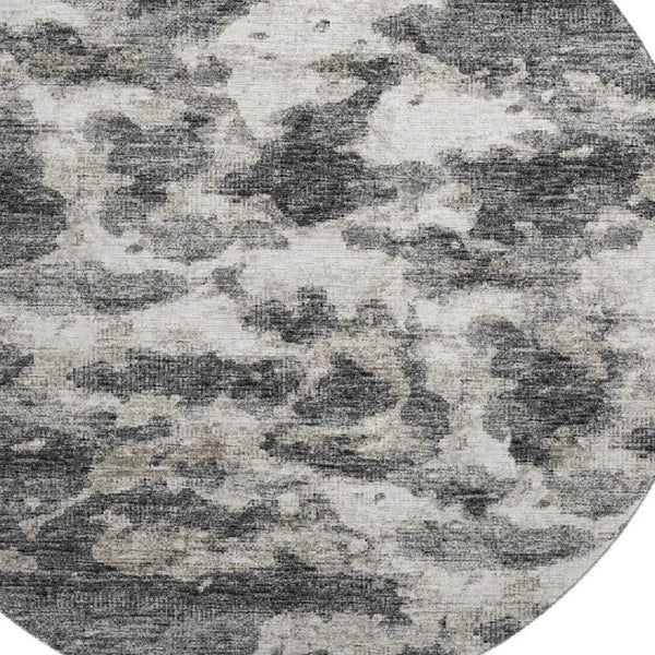 HomeRoots 8' Black And Ivory Abstract Round Rug – Stylish, Washable, UV-Protected, Perfect for High-Traffic Areas! 643788