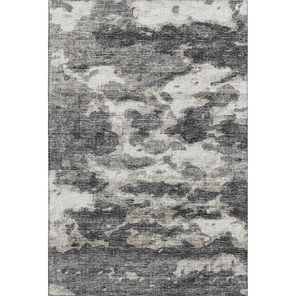 HomeRoots 8' X 10' Black And Ivory Abstract Area Rug - Washable, UV-Protected, Stylish for High-Traffic Spaces 643789