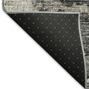 HomeRoots 8' X 10' Black And Ivory Abstract Area Rug - Washable, UV-Protected, Stylish for High-Traffic Spaces 643789