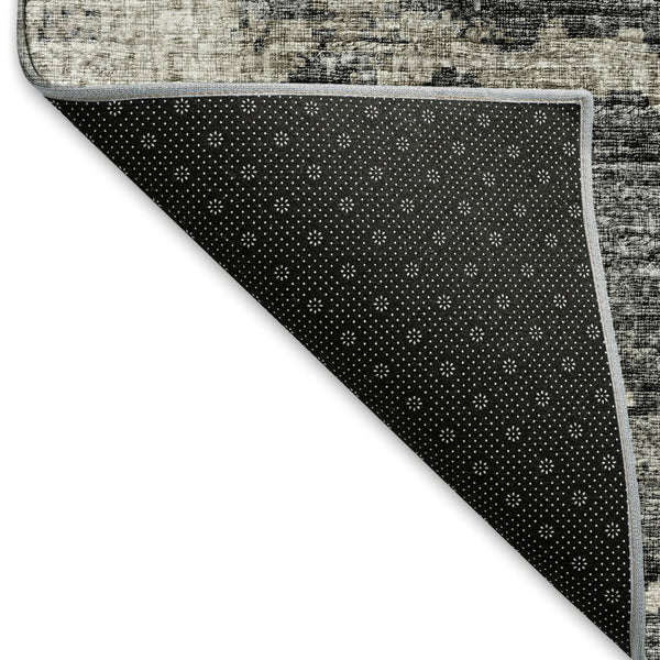 HomeRoots 8' X 10' Black And Ivory Abstract Area Rug - Washable, UV-Protected, Stylish for High-Traffic Spaces 643789