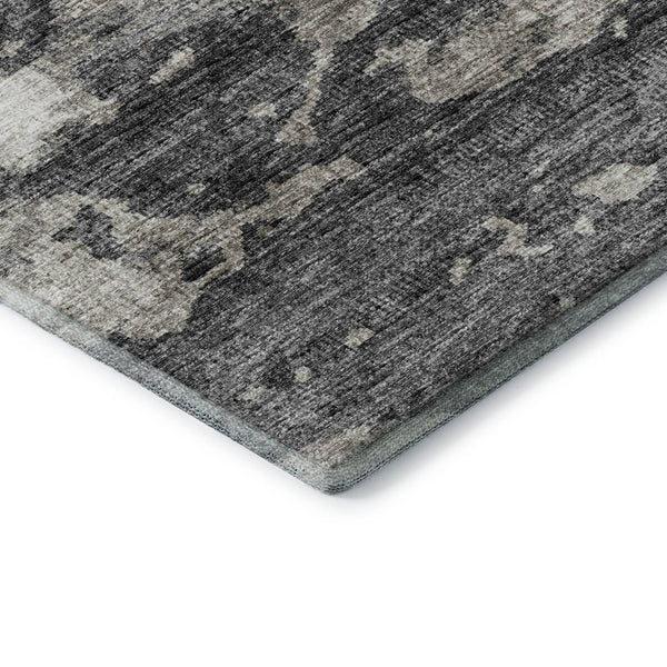 HomeRoots 8' X 10' Black And Ivory Abstract Area Rug - Washable, UV-Protected, Stylish for High-Traffic Spaces 643789