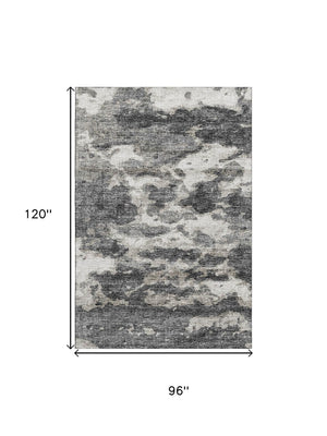 HomeRoots 8' X 10' Black And Ivory Abstract Area Rug - Washable, UV-Protected, Stylish for High-Traffic Spaces 643789