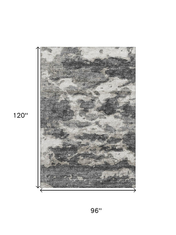 HomeRoots 8' X 10' Black And Ivory Abstract Area Rug - Washable, UV-Protected, Stylish for High-Traffic Spaces 643789