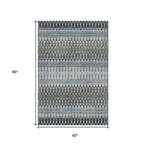 HomeRoots 5' X 8' Tribal Area Rug in Midnight & Gray - Machine Washable, UV Protected, Stylish & Durable! 643793