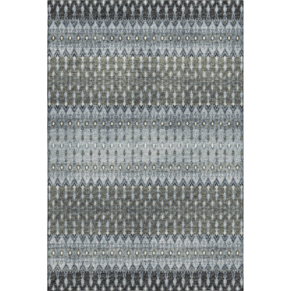 HomeRoots 5' X 8' Tribal Area Rug in Midnight & Gray - Machine Washable, UV Protected, Stylish & Durable! 643793