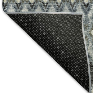 HomeRoots 5' X 8' Tribal Area Rug in Midnight & Gray - Machine Washable, UV Protected, Stylish & Durable! 643793