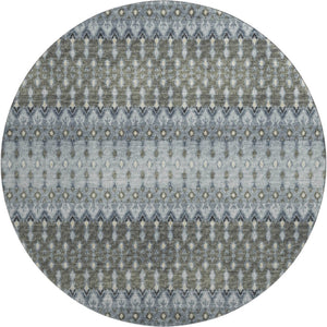 HomeRoots 8' Midnight and Gray Tribal Round Rug - Durable, Washable, UV-Protected for Modern Living Spaces 643794