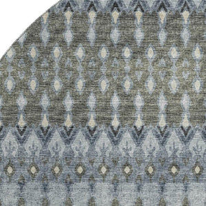 HomeRoots 8' Midnight and Gray Tribal Round Rug - Durable, Washable, UV-Protected for Modern Living Spaces 643794