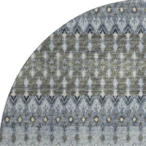 HomeRoots 8' Midnight and Gray Tribal Round Rug - Durable, Washable, UV-Protected for Modern Living Spaces 643794