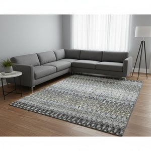 HomeRoots 8' X 10' Stylish Midnight & Gray Tribal Washable Area Rug with UV Protection for Busy Homes 643795