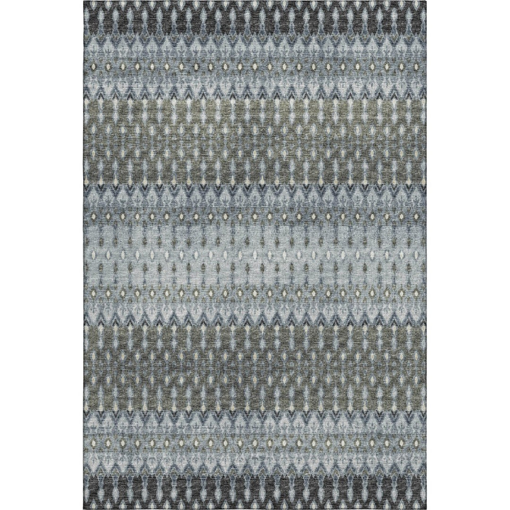 HomeRoots 9' X 12' Tribal Area Rug in Midnight & Gray – Washable, UV-Protected, Durable & Stylish for Homes 643796