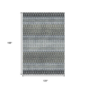 HomeRoots 10' X 14' Midnight & Gray Tribal Area Rug – Durable, Washable, UV-Protected for Stylish Living Spaces 643797