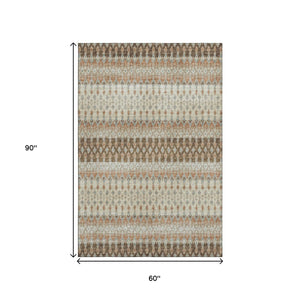 HomeRoots 5' X 8' Stylish Burnt Sienna, Ivory & Blue Tribal Area Rug - Washable, UV-Protected & Stain Resistant 643799