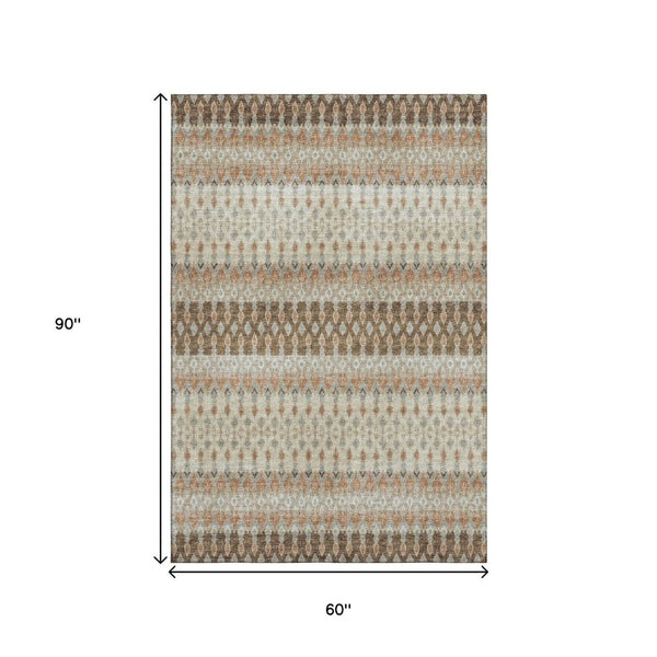 HomeRoots 5' X 8' Stylish Burnt Sienna, Ivory & Blue Tribal Area Rug - Washable, UV-Protected & Stain Resistant 643799