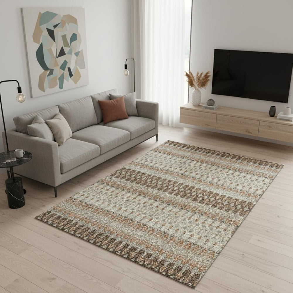 HomeRoots 5' X 8' Stylish Burnt Sienna, Ivory & Blue Tribal Area Rug - Washable, UV-Protected & Stain Resistant 643799