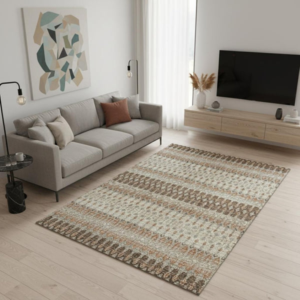 HomeRoots 5' X 8' Stylish Burnt Sienna, Ivory & Blue Tribal Area Rug - Washable, UV-Protected & Stain Resistant 643799