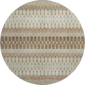 HomeRoots 8' Burnt Sienna, Ivory & Blue Tribal Round Rug – Washable, UV Protected & Stain Resistant Beauty! 643800
