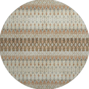 HomeRoots 8' Burnt Sienna, Ivory & Blue Tribal Round Rug – Washable, UV Protected & Stain Resistant Beauty! 643800