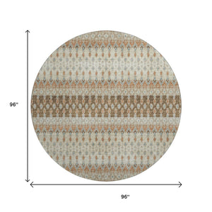 HomeRoots 8' Burnt Sienna, Ivory & Blue Tribal Round Rug – Washable, UV Protected & Stain Resistant Beauty! 643800