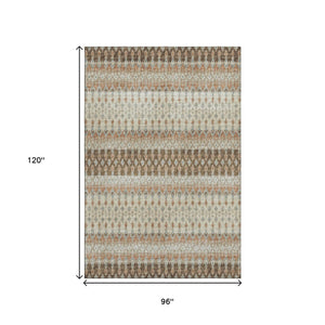 HomeRoots 8' X 10' Washable Burnt Sienna, Ivory & Blue Tribal Area Rug with UV Protection for Homes & Pets 643801