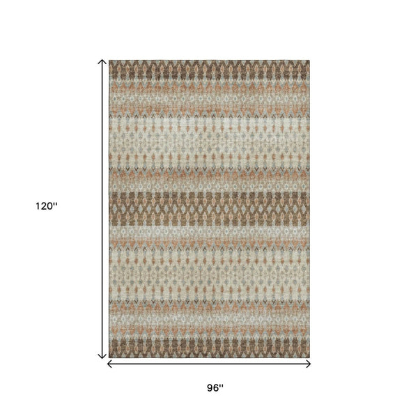 HomeRoots 8' X 10' Washable Burnt Sienna, Ivory & Blue Tribal Area Rug with UV Protection for Homes & Pets 643801