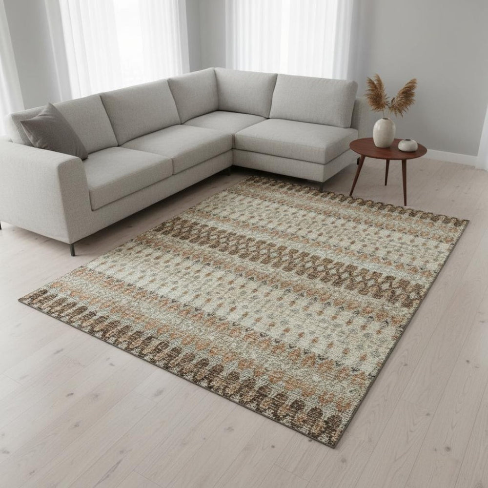 HomeRoots 8' X 10' Washable Burnt Sienna, Ivory & Blue Tribal Area Rug with UV Protection for Homes & Pets 643801