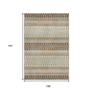 HomeRoots 9' X 12' Tribal Washable Area Rug in Burnt Sienna, Ivory & Blue - UV Protected, Durable & Stylish 643802