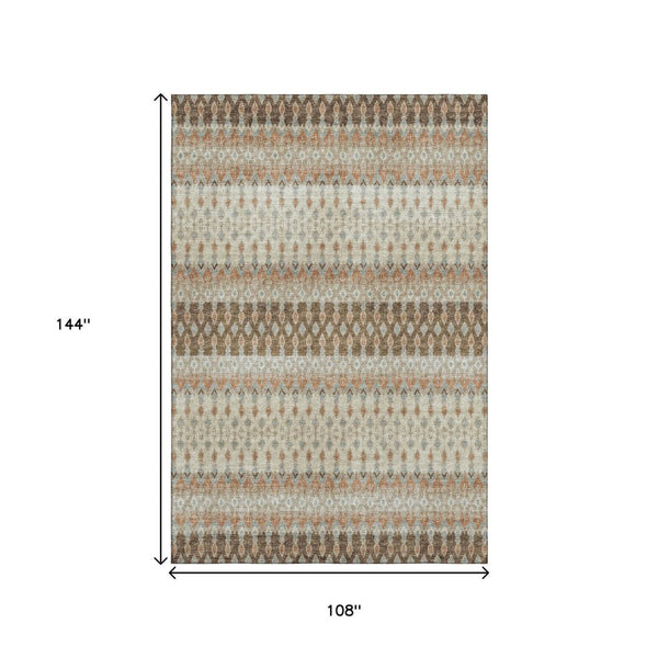 HomeRoots 9' X 12' Tribal Washable Area Rug in Burnt Sienna, Ivory & Blue - UV Protected, Durable & Stylish 643802