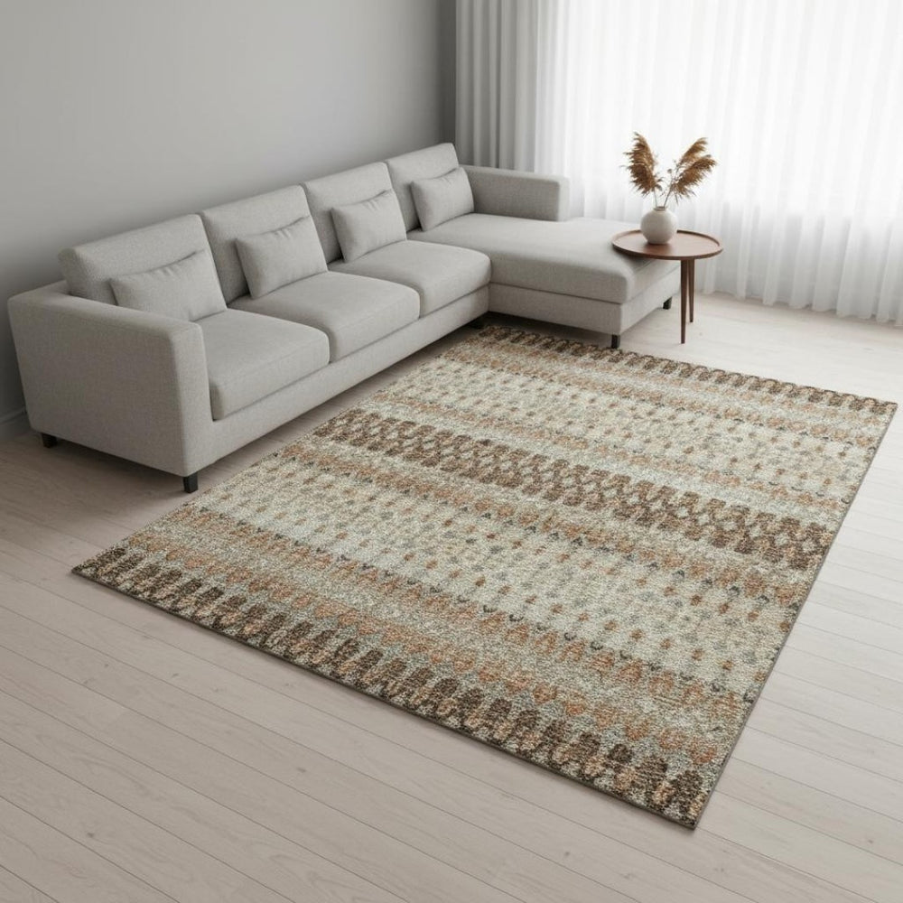 HomeRoots 9' X 12' Tribal Washable Area Rug in Burnt Sienna, Ivory & Blue - UV Protected, Durable & Stylish 643802