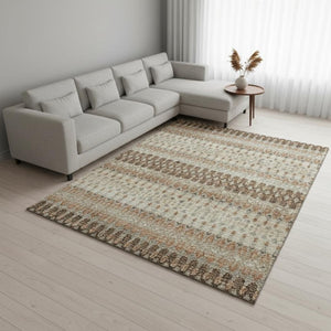 HomeRoots 9' X 12' Tribal Washable Area Rug in Burnt Sienna, Ivory & Blue - UV Protected, Durable & Stylish 643802