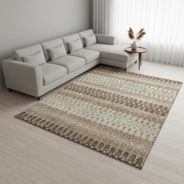 HomeRoots 9' X 12' Tribal Washable Area Rug in Burnt Sienna, Ivory & Blue - UV Protected, Durable & Stylish 643802