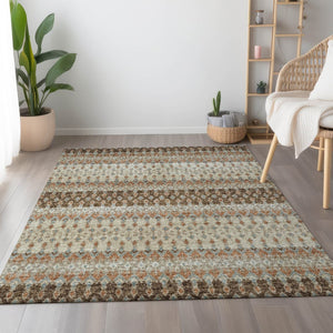 HomeRoots 9' X 12' Tribal Washable Area Rug in Burnt Sienna, Ivory & Blue - UV Protected, Durable & Stylish 643802