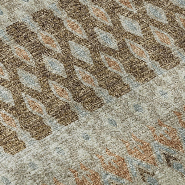 HomeRoots 9' X 12' Tribal Washable Area Rug in Burnt Sienna, Ivory & Blue - UV Protected, Durable & Stylish 643802