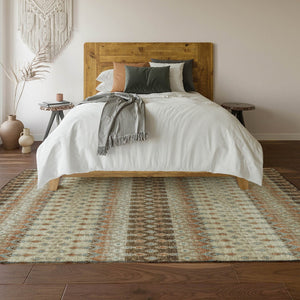 HomeRoots 9' X 12' Tribal Washable Area Rug in Burnt Sienna, Ivory & Blue - UV Protected, Durable & Stylish 643802