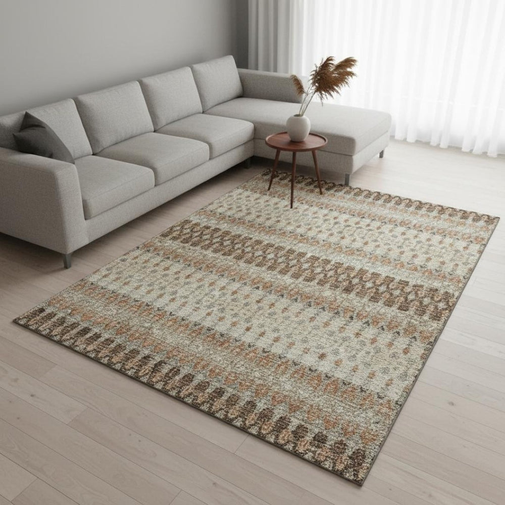 HomeRoots 10' X 14' Stylish Burnt Sienna Tribal Area Rug - Washable, UV-Protected & Family-Friendly Design 643803