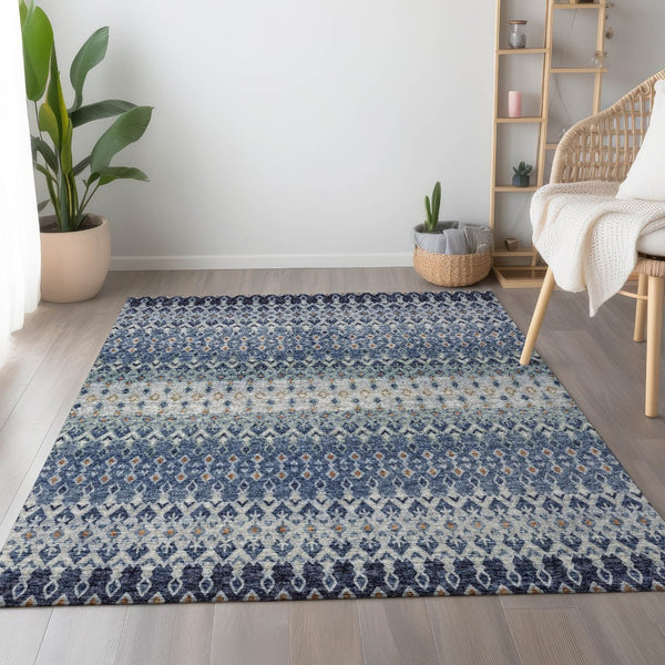 HomeRoots 5' X 8' Aqua Gray and Orange Tribal Area Rug - Washable, UV Protected, Stylish for Indoor & Outdoor Use! 643805