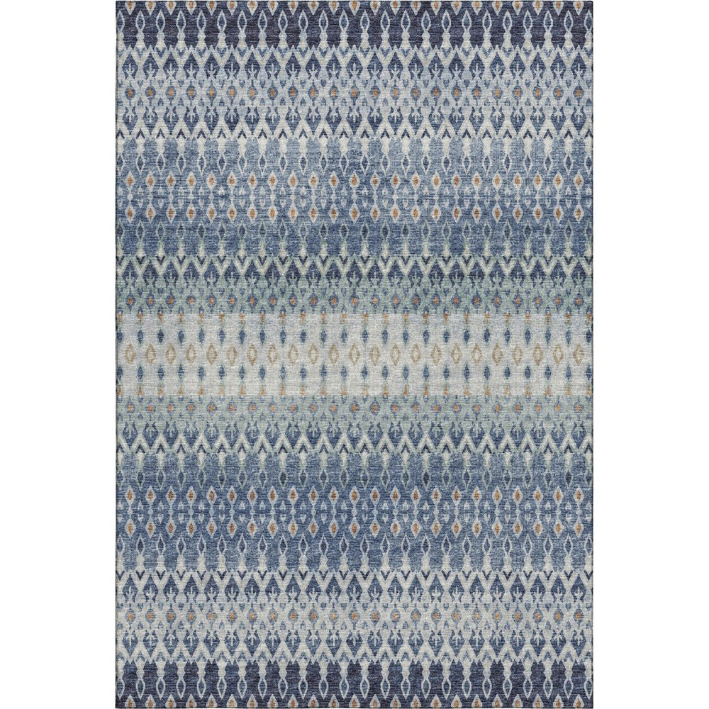 HomeRoots 5' X 8' Aqua Gray and Orange Tribal Area Rug - Washable, UV Protected, Stylish for Indoor & Outdoor Use! 643805