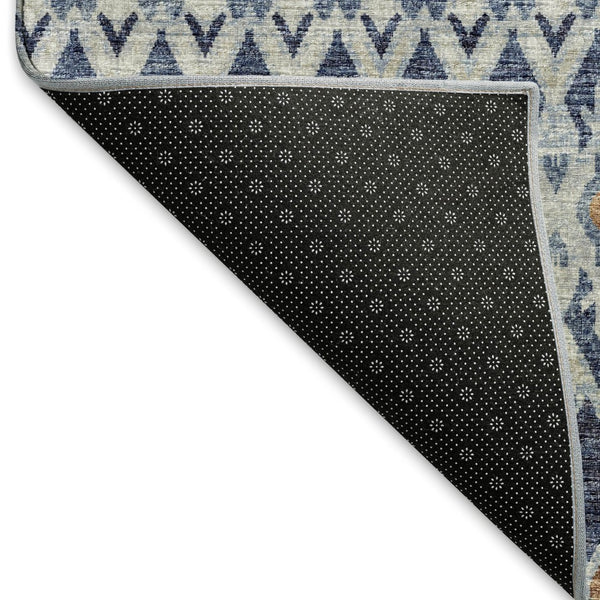 HomeRoots 5' X 8' Aqua Gray and Orange Tribal Area Rug - Washable, UV Protected, Stylish for Indoor & Outdoor Use! 643805
