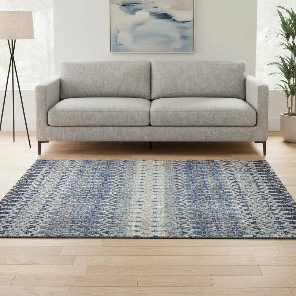 HomeRoots 5' X 8' Aqua Gray and Orange Tribal Area Rug - Washable, UV Protected, Stylish for Indoor & Outdoor Use! 643805