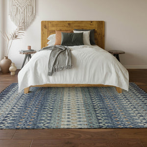 HomeRoots 5' X 8' Aqua Gray and Orange Tribal Area Rug - Washable, UV Protected, Stylish for Indoor & Outdoor Use! 643805