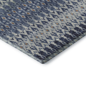 HomeRoots 8' Vibrant Aqua, Gray & Orange Tribal Washable Round Rug - UV Protected, Stain Resistant, Durable Design 643806