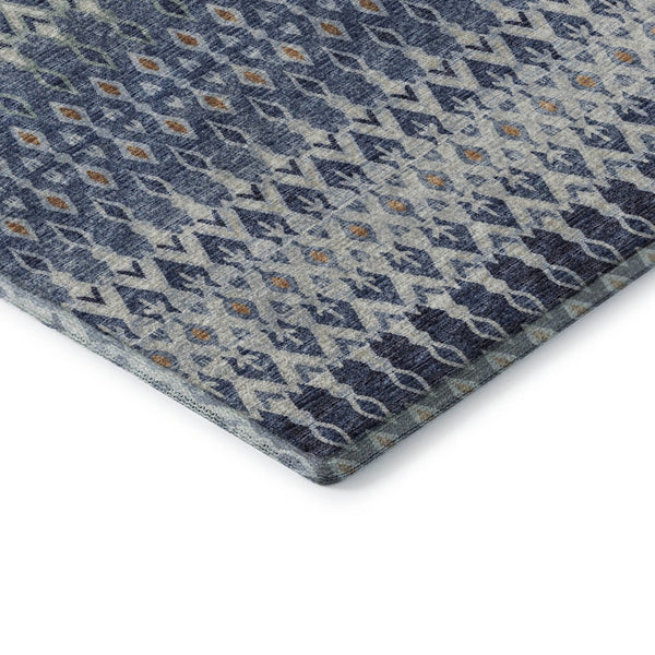 HomeRoots 8' Vibrant Aqua, Gray & Orange Tribal Washable Round Rug - UV Protected, Stain Resistant, Durable Design 643806