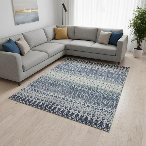 HomeRoots 8' X 10' Vibrant Aqua Gray and Orange Tribal Area Rug - Washable, UV Protected, and Durable Design! 643807