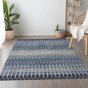 HomeRoots 8' X 10' Vibrant Aqua Gray and Orange Tribal Area Rug - Washable, UV Protected, and Durable Design! 643807