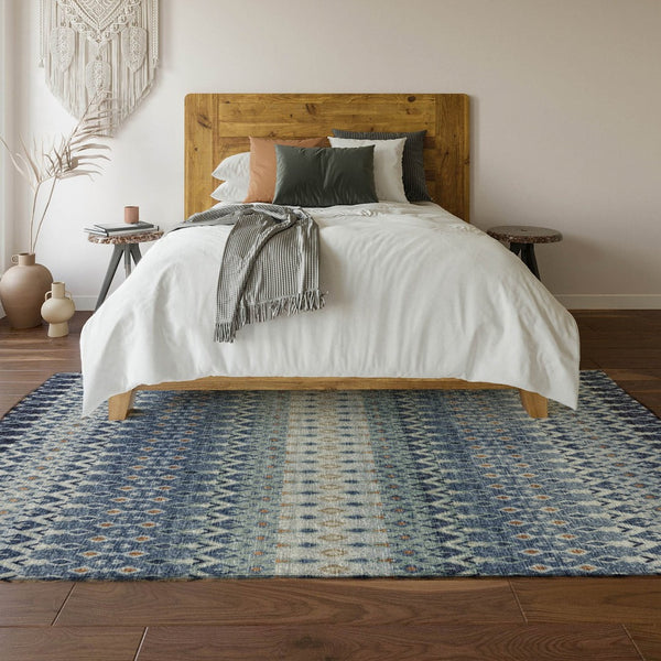 HomeRoots 8' X 10' Vibrant Aqua Gray and Orange Tribal Area Rug - Washable, UV Protected, and Durable Design! 643807