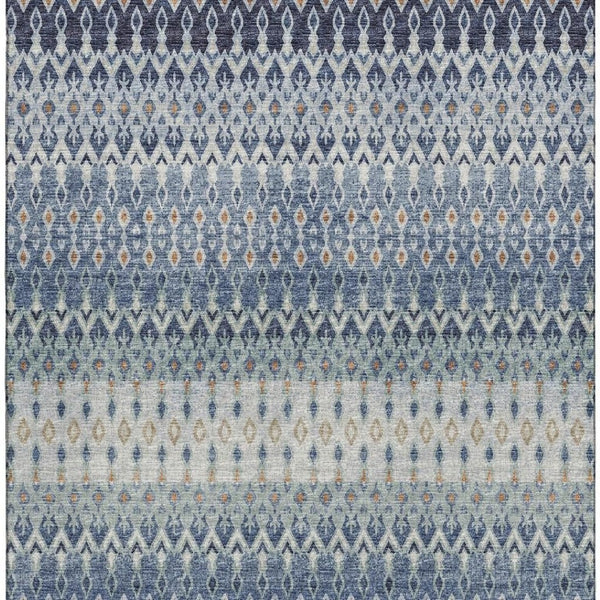 HomeRoots 8' X 10' Vibrant Aqua Gray and Orange Tribal Area Rug - Washable, UV Protected, and Durable Design! 643807