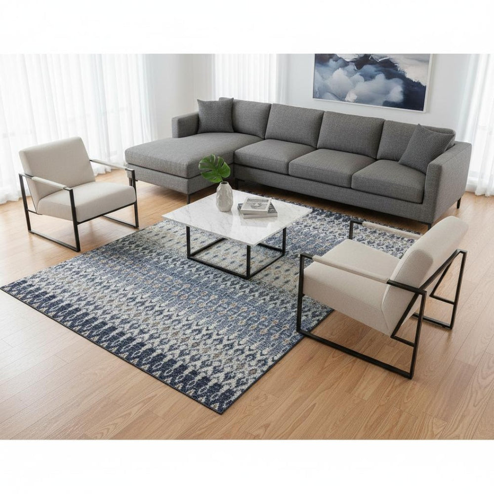 HomeRoots 9' X 12' Vibrant Aqua Gray & Orange Tribal Area Rug - Washable, UV Protected, Durable for High Traffic Areas 643808